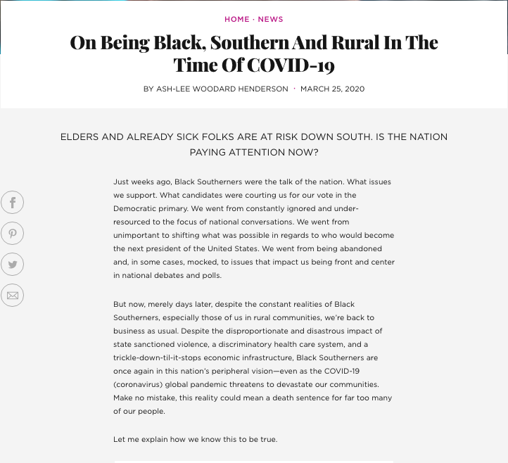 On Being Black, Southern And Rural In The Time Of COVID-19