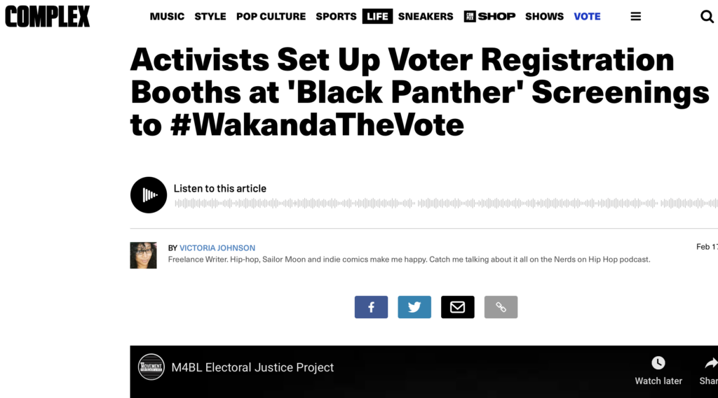 Screenshot of Article in Complex about Wakanda The Vote