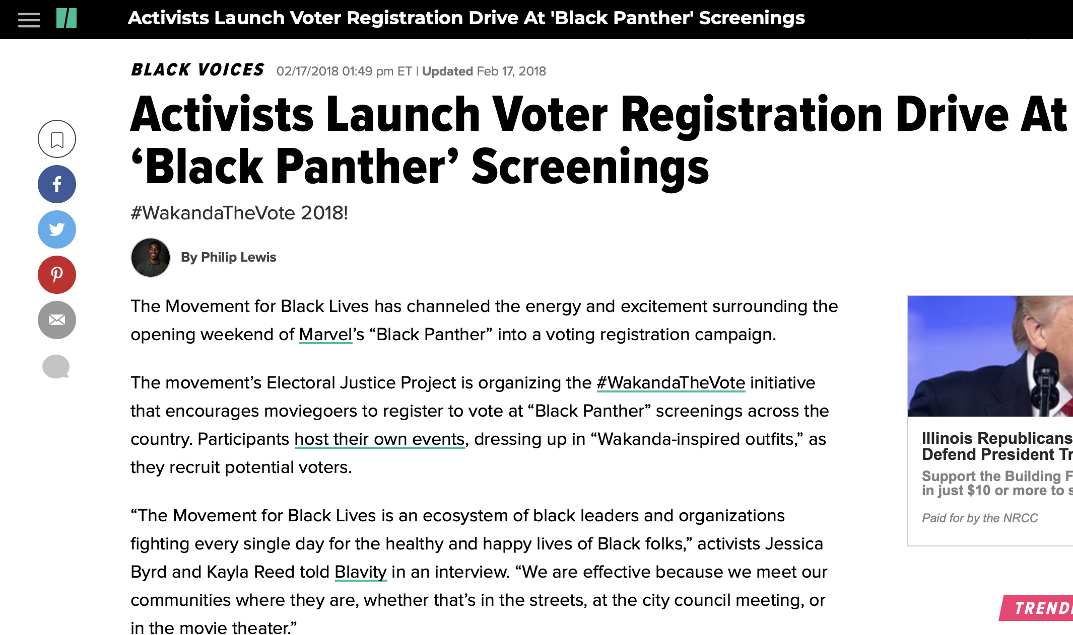 Activists Launch Voter Registration Drive At ‘Black Panther’ Screenings