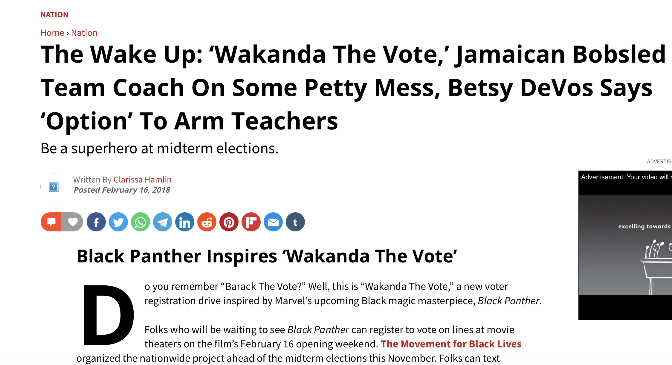 The Wake Up: ‘Wakanda The Vote,’ Jamaican Bobsled Team Coach On Some Petty Mess, Betsy DeVos Says ‘Option’ To Arm Teachers